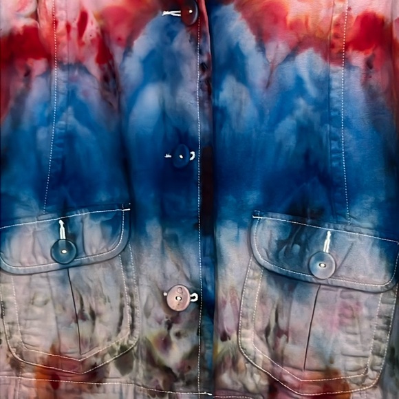 L.L. Bean Women's Colorful Tie Dye Button Down Blazer Jacket Size 14 - Picture 3 of 5